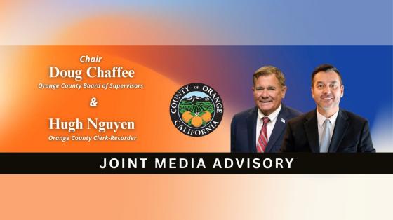 photo of Supervisor Doug Chaffee and Clerk Recorder Hugh Nguyen with orange and blue background