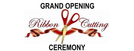 Grand Opening and Ribbon Cutting sign with scissors