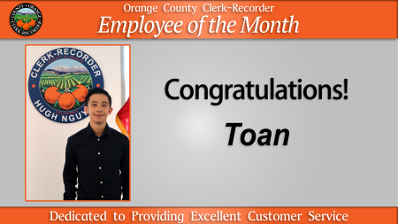 Orange County Clerk-Recorder employee of the month presentation slide.