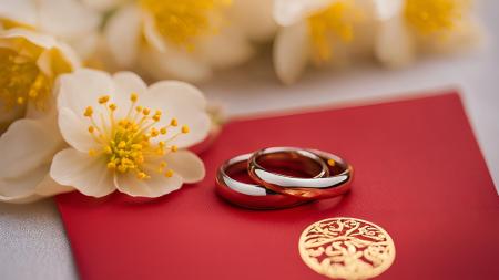 wedding rings and flowers 